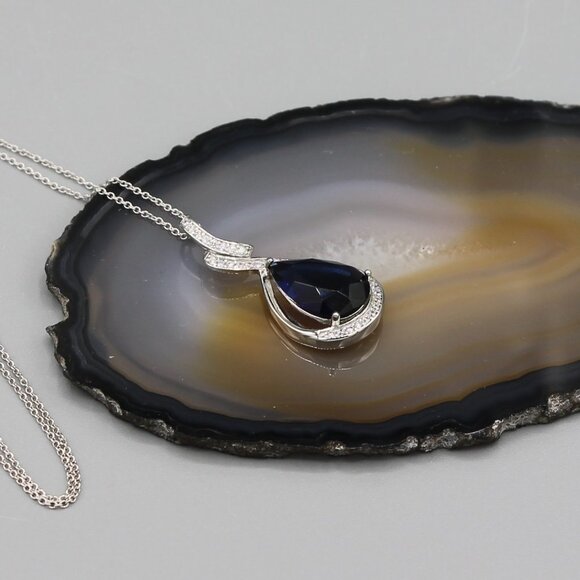Jewelry - Jewelry necklace teardrop blue crystals 925 sterling silver elegant beautiful